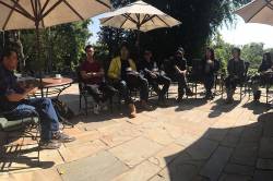 Discussion of Chitwan's legacy of ecotourism and community forestry at Kasara Resort. By Ashley Scott Kelly, 2016.