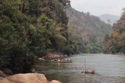 HKU landscape students on longboats within planned reservoir area on tributary of the Salween (Thanlwin/Nujiang) River, Thailand. By Kuan Pui Shan Kimmy, 2024.