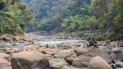 HKU landscape students within planned reservoir area on tributary of the Salween (Thanlwin/Nujiang) River, Thailand. By Ashley Scott Kelly, 2024.